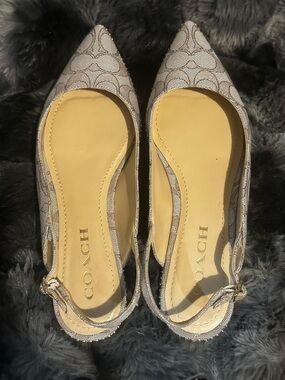 Coach Beige Signature Slingback Pointed Flats